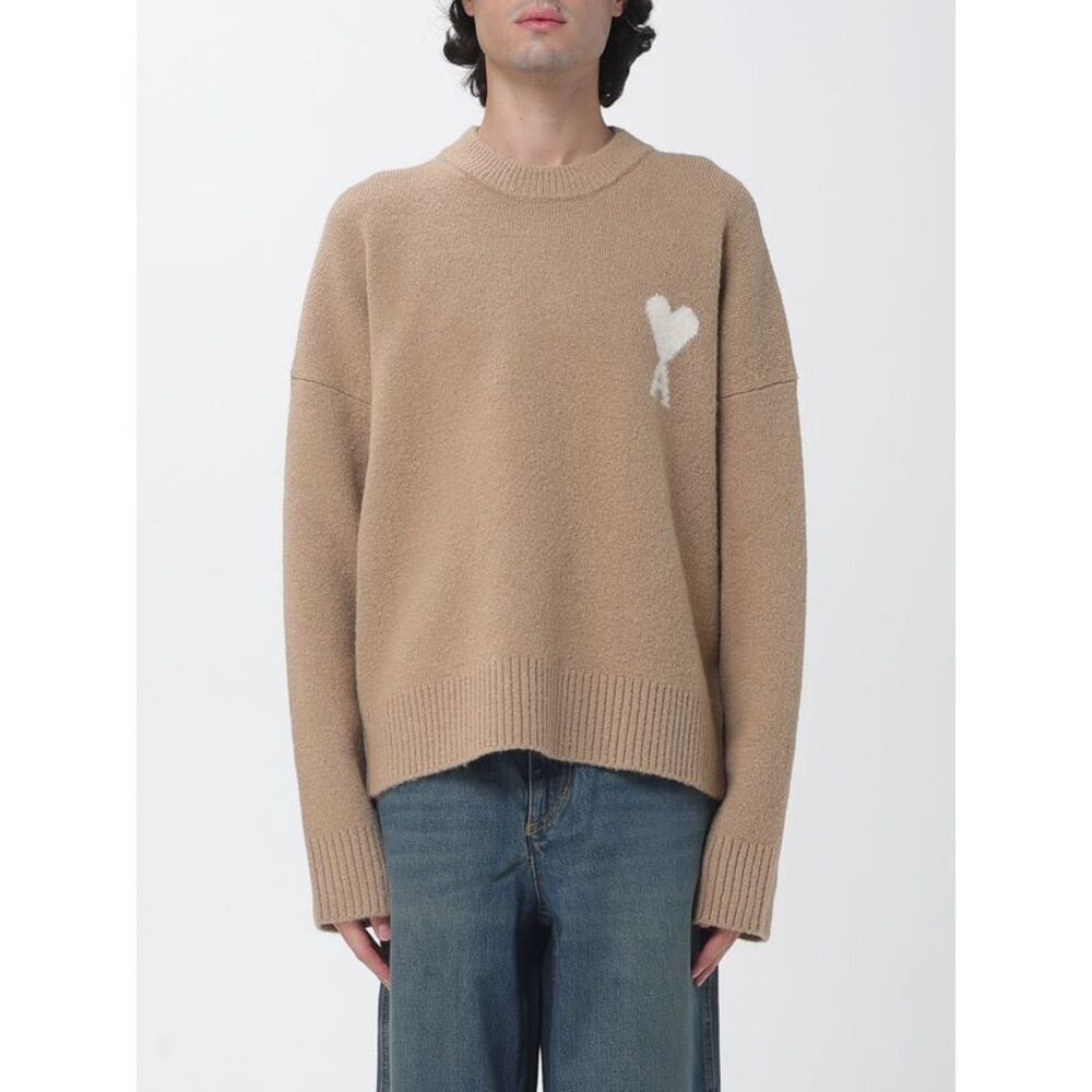 Ami Paris Women Ami Paris Wool And Alpaca Crewneck Jumper With Jacquard Logo